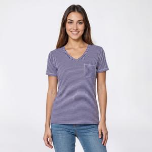 Petite Hasting & Smith Short Sleeve Stripe Pocket V Neck Tee